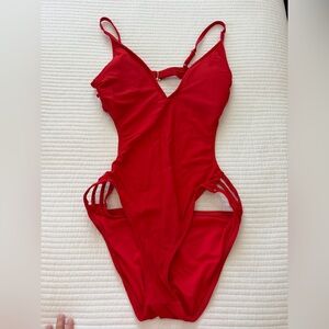Shade & Shore Bold Red Cutout One-Piece Swimsuit